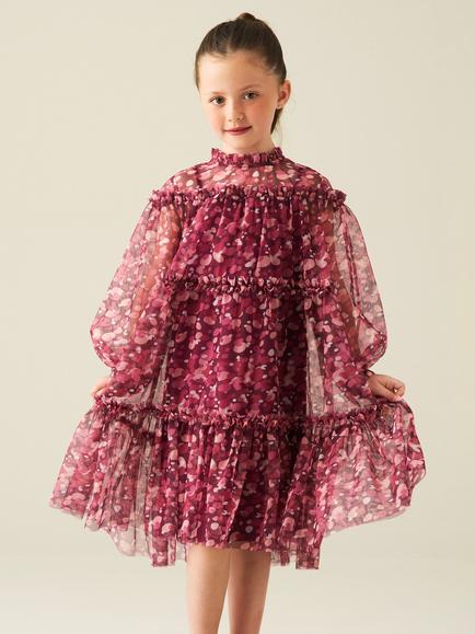 Angel & Rocket Kids' Cara Tiered Mesh Dress, Burgundy, Burgundy