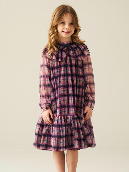 Angel & Rocket Kids' Check Mesh Dress, Pink, Pink
