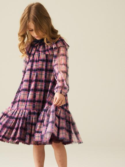 Angel & Rocket Kids' Check Mesh Dress, Pink - view 2, Pink