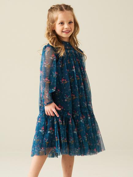 Angel & Rocket Kids' Isadora Floral Mesh Dress, Blue