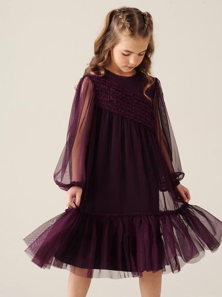 Angel & Rocket Kids' Verity Mesh Dress, Burgundy, Burgundy