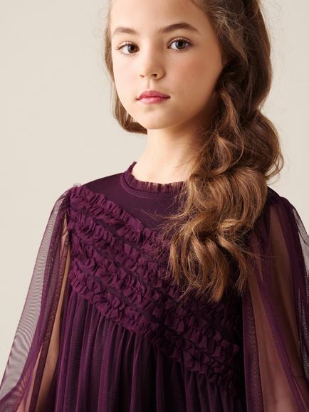 Angel & Rocket Kids' Verity Mesh Dress, Burgundy - view 2, Burgundy