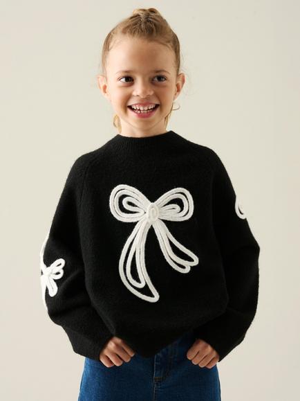 Angel & Rocket Kids' Bow Knit Jumper, Black/White, Black/White