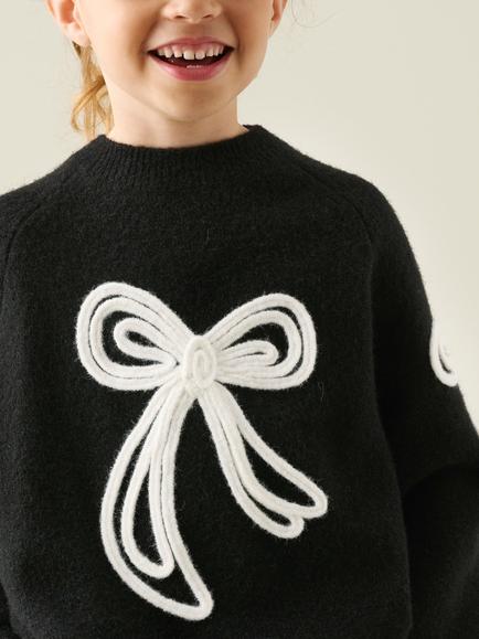 Angel & Rocket Kids' Bow Knit Jumper, Black/White - view 2, Black/White