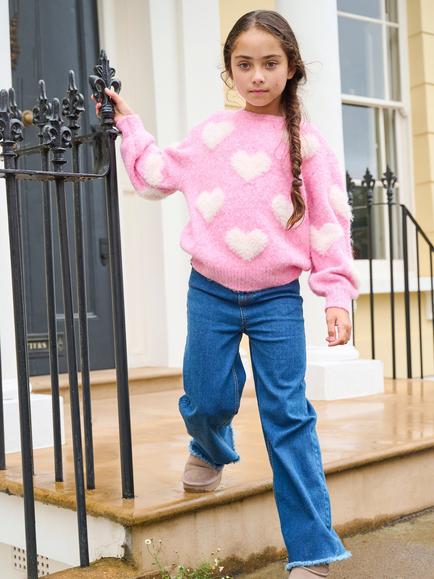 Angel & Rocket Kids' Freya Heart Jumper, Pink - view 2, Pink