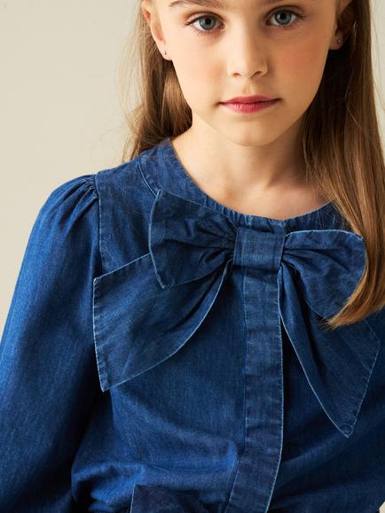Angel & Rocket Kids' Annie Denim Bow Blouse, Blue - view 2, Blue