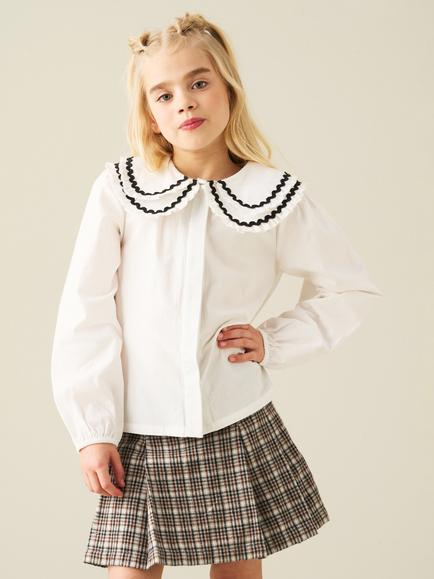 Angel & Rocket Kids' Lola Double Collar Ricrac Trim Blouse, White, White