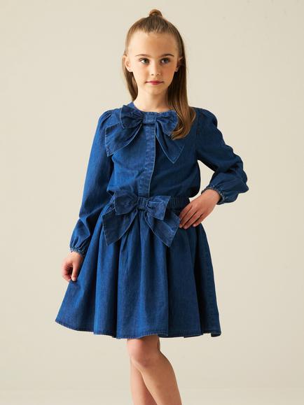 Angel & Rocket Kids' Annie Denim Bow Skirt, Blue - view 2, Blue