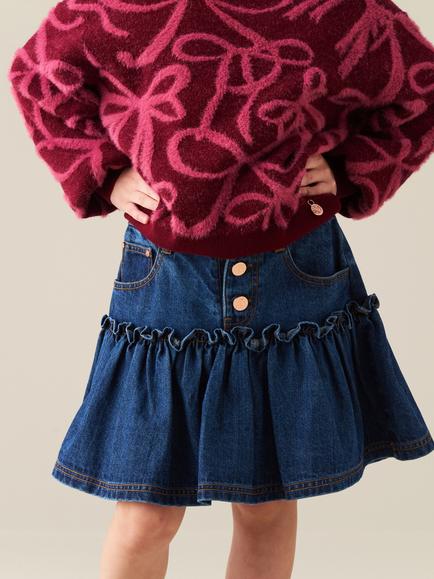 Angel & Rocket Kids' Neomie Denim Scalloped Skirt, Blue, Blue