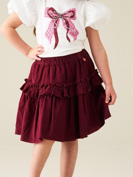 Angel & Rocket Kids' Roxy Cord Ruffle Skirt, Burgundy, Burgundy
