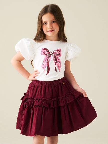 Angel & Rocket Kids' Roxy Cord Ruffle Skirt, Burgundy - view 2, Burgundy