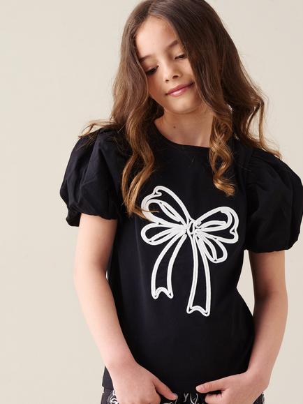 Angel & Rocket Kids' Aofie Bow Embroidered T-Shirt, Black