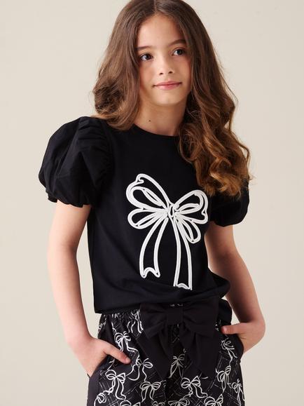 Angel & Rocket Kids' Aofie Bow Embroidered T-Shirt - view 2, Black