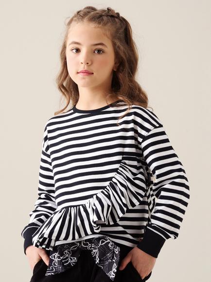 Angel & Rocket Kids' Stripe Peplum Long Sleeve T-Shirt, Black, Black