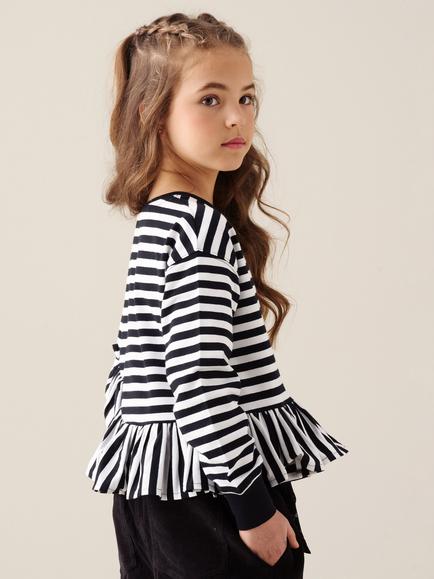 Angel & Rocket Kids' Stripe Peplum Long Sleeve T-Shirt, Black - view 2, Black