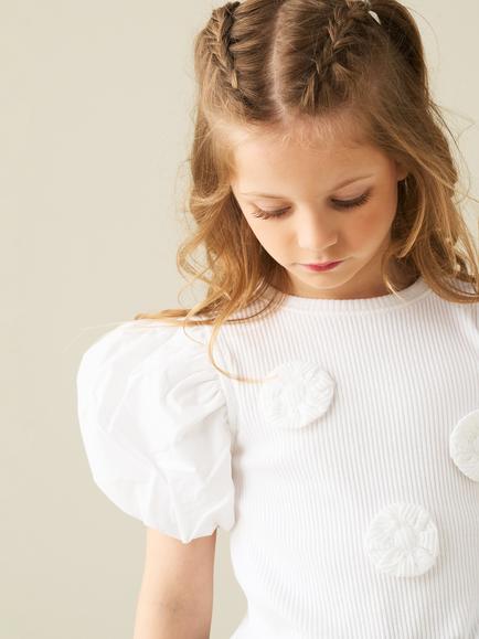 Angel & Rocket Kids' Rib Puff Sleeve T-Shirt, White - view 2, White