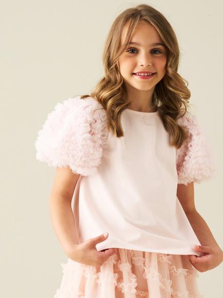 Angel & Rocket Kids' Ruffle Sleeve T-Shirt, Pink, Pink