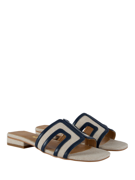 V.GAN Vegan Bok 2 Weave Slider Sandals, Natural/Navy - view 2, Natural/Navy