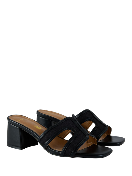 V.GAN Vegan Bok Block Heel Weave Slider Sandals, Natural/Tan - view 2, Black