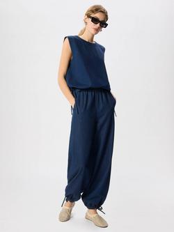 Whistles Tie Hem Balloon Trousers, Dark Denim, Dark Denim