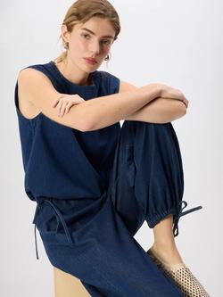 Whistles Tie Hem Balloon Trousers, Dark Denim - view 2, Dark Denim