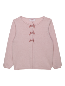 Trotters Kids' Wool Blend Velvet Bow Cardigan, Pink, Pink