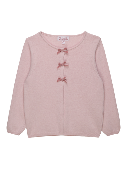 Trotters Kids' Wool Blend Velvet Bow Cardigan, Pink, Pink