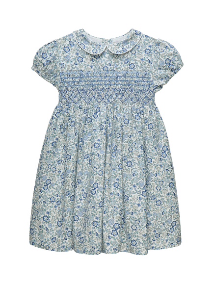 Trotters Kids' Arabella Floral Smocked Dress, Blue, Blue