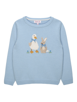 Trotters Kids' Knitted Duck Bunny Jumper, Blue, Blue