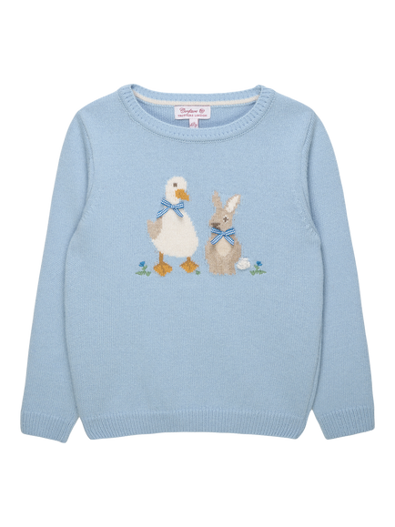 Trotters Kids' Knitted Duck Bunny Jumper, Blue, Blue