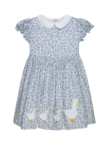 Trotters Kids' Short Sleeve Floral Duck Dress, Pale Blue/Multi, Pale Blue/Multi