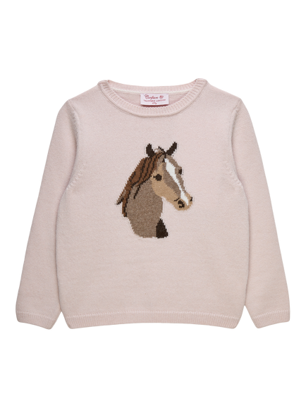 Trotters Kids' Freya Horse Jumper, Pale Pink, Pale Pink