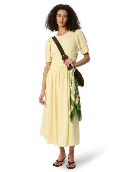 Whistles Cotton Gathered Textured Midi Dress, Butter, Butter