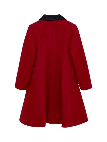 Trotters Kids' Pure Wool Scallop Edge Coat, Red - view 2, Red