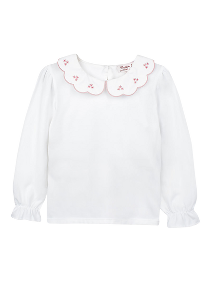 Trotters Kids' Ava Jersey Blouse, White/Pink, White/Pink