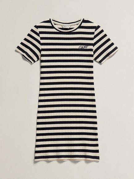 GANT Kids' Short Sleeve Striped T-Shirt Dress, Evening Blue, Evening Blue