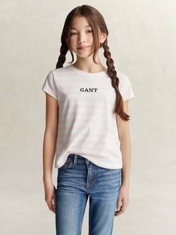 GANT Kids' Stripe Cap Sleeve T-Shirt, Light Pink, Light Pink