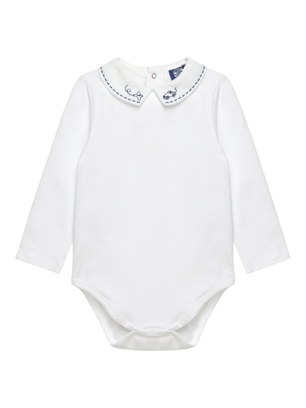 Trotters Baby Monty Car Plane Embroidered Bodysuit, White, White