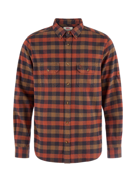 Fjällräven Shog Button Down Check Cotton Shirt, Leaf/Brown, Leaf/Brown