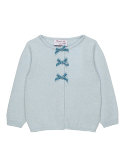 Trotters Baby Wool Blend Velvet Bow Cardigan, Pale Blue