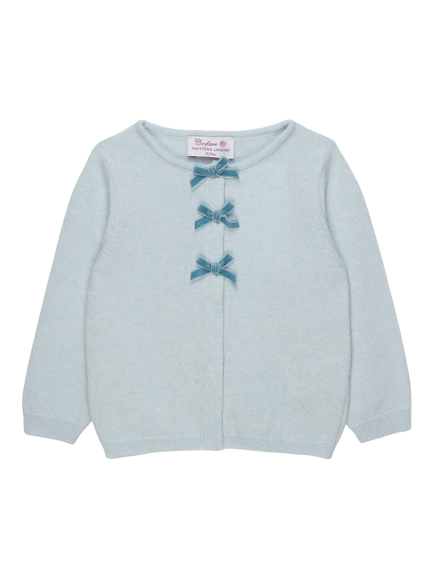 Trotters Baby Wool Blend Velvet Bow Cardigan, Pale Blue