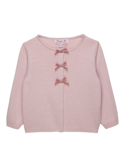 Trotters Baby Wool Blend with Cashmere Velvet Bow Cardigan, Pink