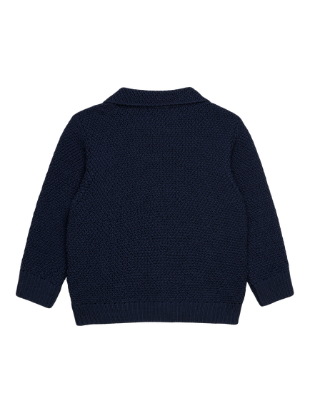 Trotters Baby Jamie Pure Wool Cardigan, Navy - view 2, Navy