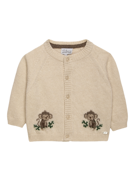 Trotters Baby Wool Blend Monkey Cardigan, Oatmeal, Oatmeal