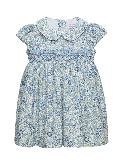 Trotters Kids' Arabella Short Sleeve Smock Dress, Blue