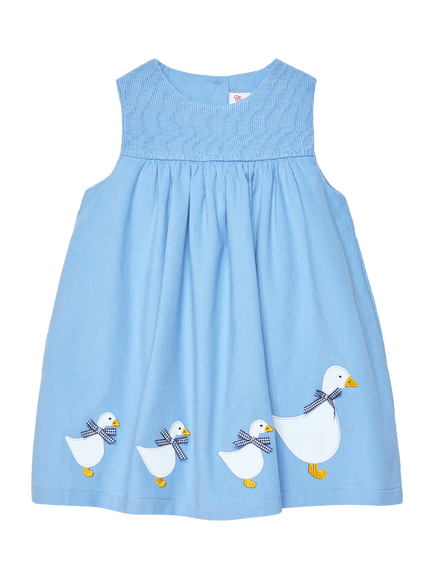 Trotters Baby Duck Pinafore Dress, Blue, Blue