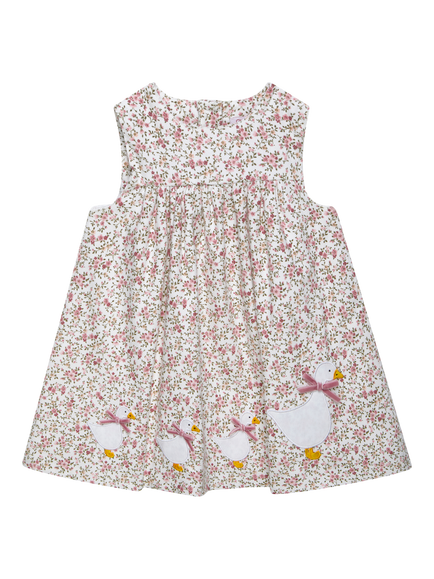 Trotters Baby Ditsy Floral Duck Pinafore Dress, Pink/Multi, Pink/Multi
