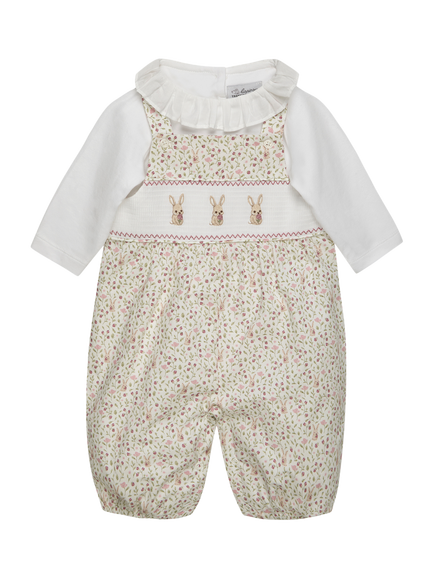 Trotters Baby Bunny Smocked Dungaree Set, Pale Pink/Multi, Pale Pink/Multi