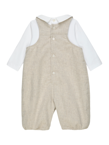 Trotters Baby Train Smocked Dungaree Set, Oatmeal - view 2, Oatmeal