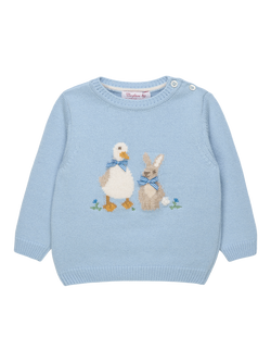 Trotters Baby Knitted Duck Bunny Jumper, Blue, Blue